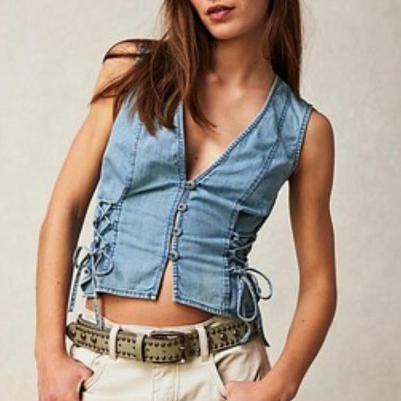 Jean vest with lace up sides and button up front. - Picture 3 of 3